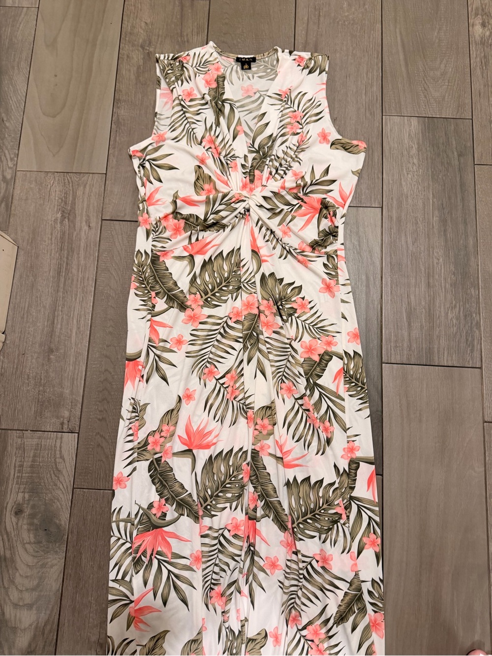 IMAN Coral Floral Maxi Dress with Olive Palm Print - Picture 2 of 9